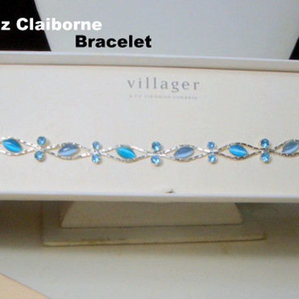 Silver n Blue Stones Bracelet by LIZ Claiborne,  Unused 1990s Retired, Something Blue,  Glass & Metal, Original Box