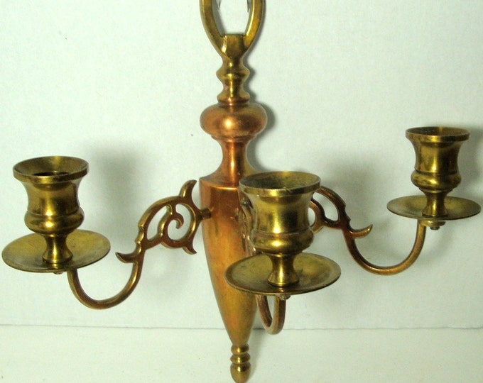 Vintage Pair Brass Wall Candle Holders, Candlesticks, Sconces