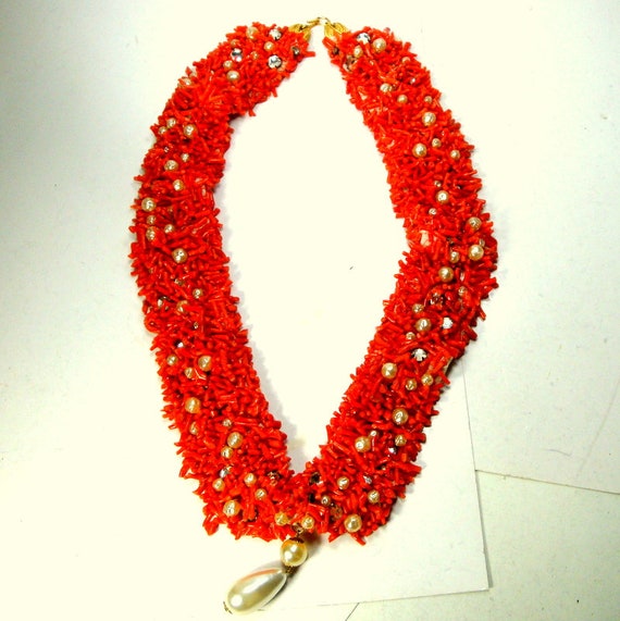 Red Branch CORAL Handsewn Collar Necklace, with P… - image 7