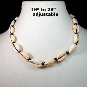 Woven Cowrie Shell Necklace, Unisex with SLIDE Closure, Adjusts from 16" to 28", 1980s, For Man or Woman MerFolk