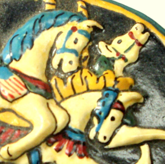 Carousel Horse Pin, 1960s , Hand Painted Oval Res… - image 2