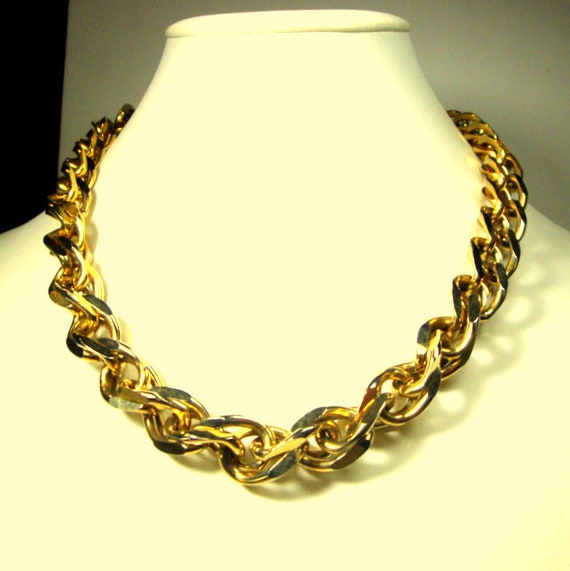 Chunky Gold Double Chain Linked Necklace,  Metro … - image 1