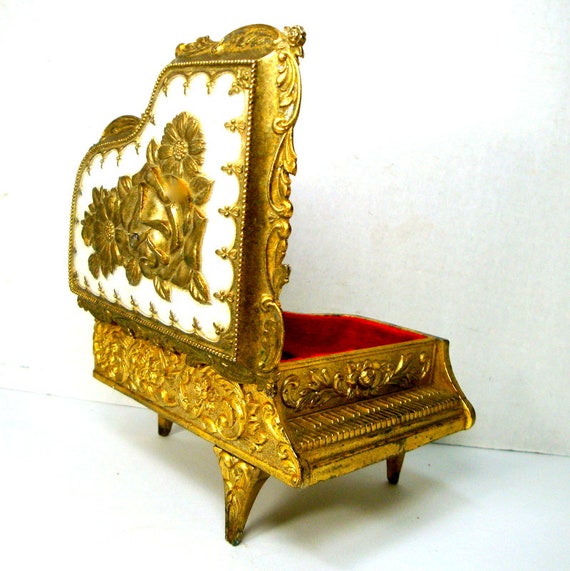 Vintage Grand Piano Trinket Box: 1950s Japan Rose Floral Jewelry