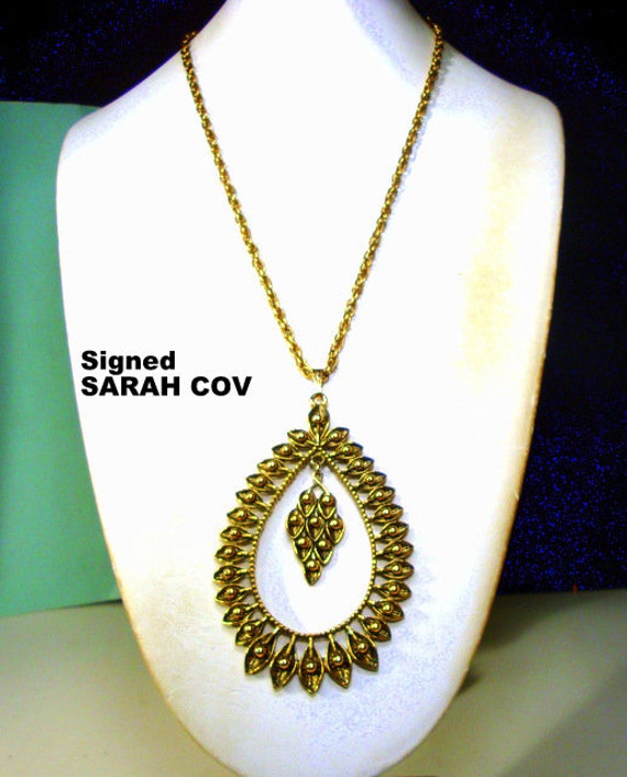 Sarah Coventry Leaf Pendant with Crystal Rhinestone Centre