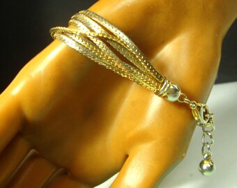 Sexy 6 Chain Goldtone Bracelet with Dangle, 1980s, Retro GLAM, Looks Real, Immaculate & Gift Worthy,  Fits 7" to 8 1/4"