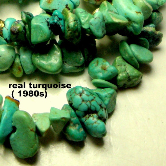 Turquoise Stone Nugget Necklace w Cloisonne, Porc… - image 10
