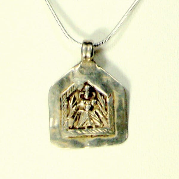 Small Maybe Silver Warrior God or Goddess Pendant, Silvertone on 20" Sterling Silver 925  Chain Necklace, My Combo