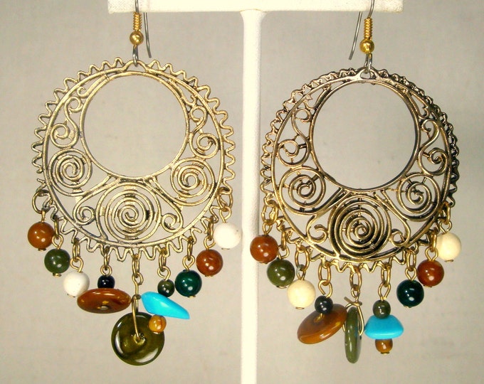 Trashy Gypsy Dangle Earrings GOLD Beaded Hoop Dangles 1990s Etsy