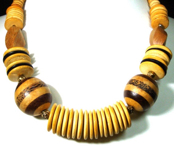 Big Striped Wood Round Bead Focals On Tan All Woo… - image 3