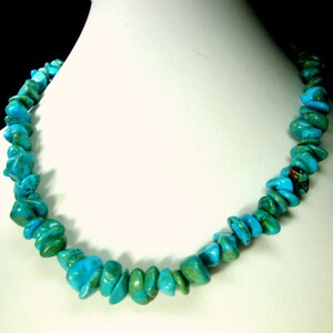 Tribal Magnesite or Howlite Nugget Bead Necklace, Turquoise Color Gemstone Beads, OOAk R Starr image 2