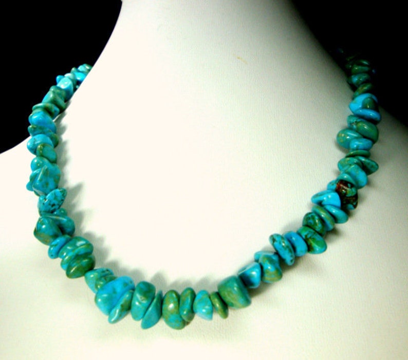 Tribal Magnesite or Howlite Nugget Bead Necklace, Turquoise Color Gemstone Beads, OOAk R Starr image 2