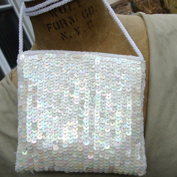 Lavender BUTTERFLY Disco Bag 1980s White Sequins … - image 4