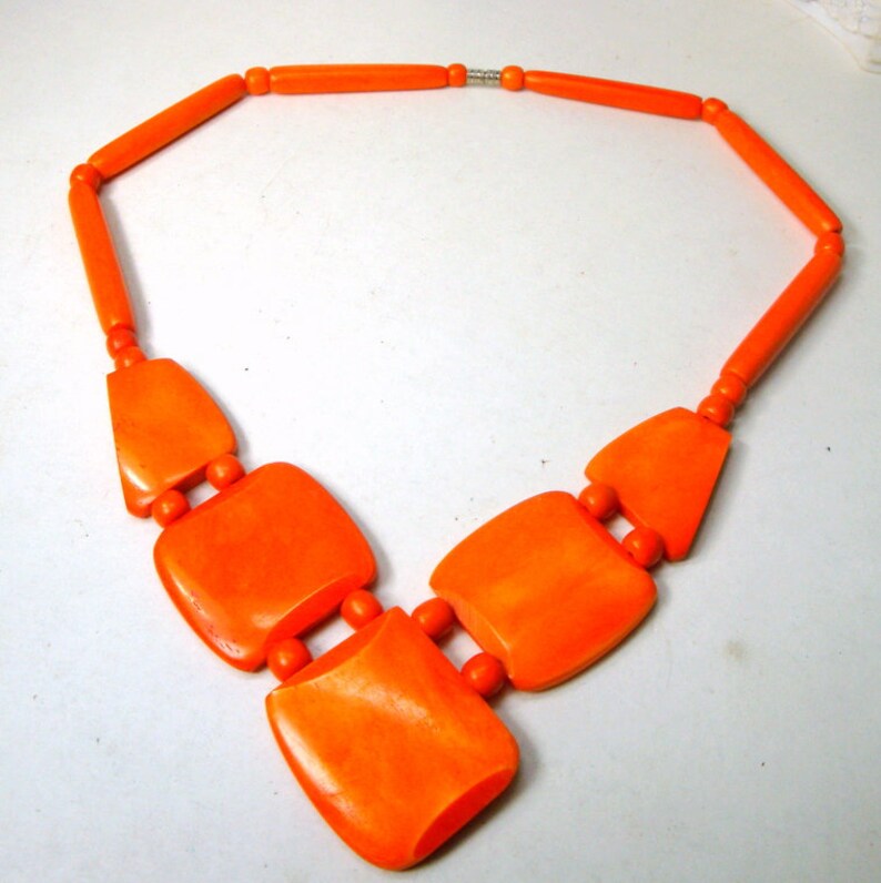 Happy Summer BOHO Beaded Bib Tribal Classic Burnt ORANGE Oxbone Bead Necklace