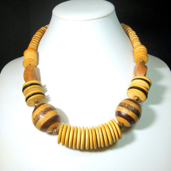 Big Striped Wood Round Bead Focals On Tan All Woo… - image 8