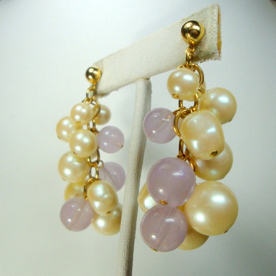 SALE, Long White Pearl n Lavender Grape Bunch Dan… - image 5