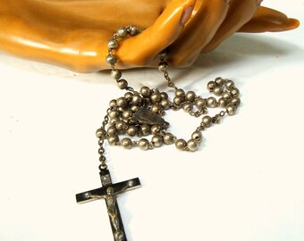 Dark Silvery ROSARY, Vintage Christian Roman Catholic Prayer Beads, Mary & Jesus Medallions, From ITALY Much Loved