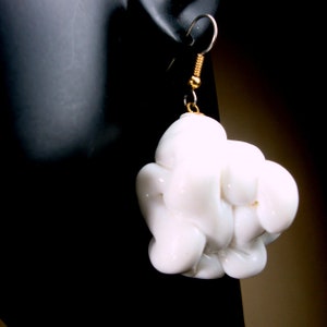 SALE, Big White Dangle Earrings, 1970s Resin Handmade Popcorn Shape Balls, My Design Back then, OOAK, Rachelle Starr image 2