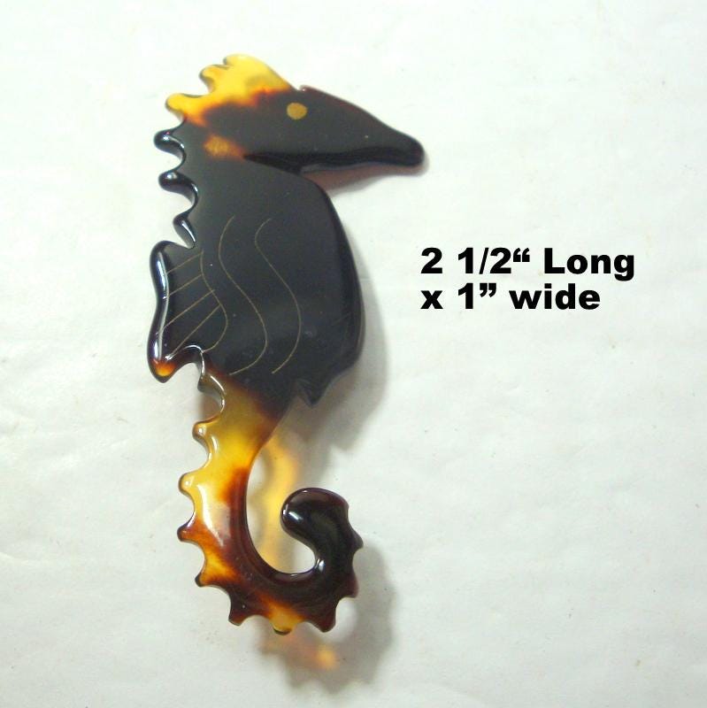 SEAHORSE PIN in Faux Tortoise Shell Coloring, Sea Life Brooch