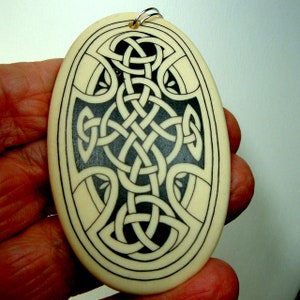 Porcelain Celtic Cross Pendant: Black and Tan Irish Mandala