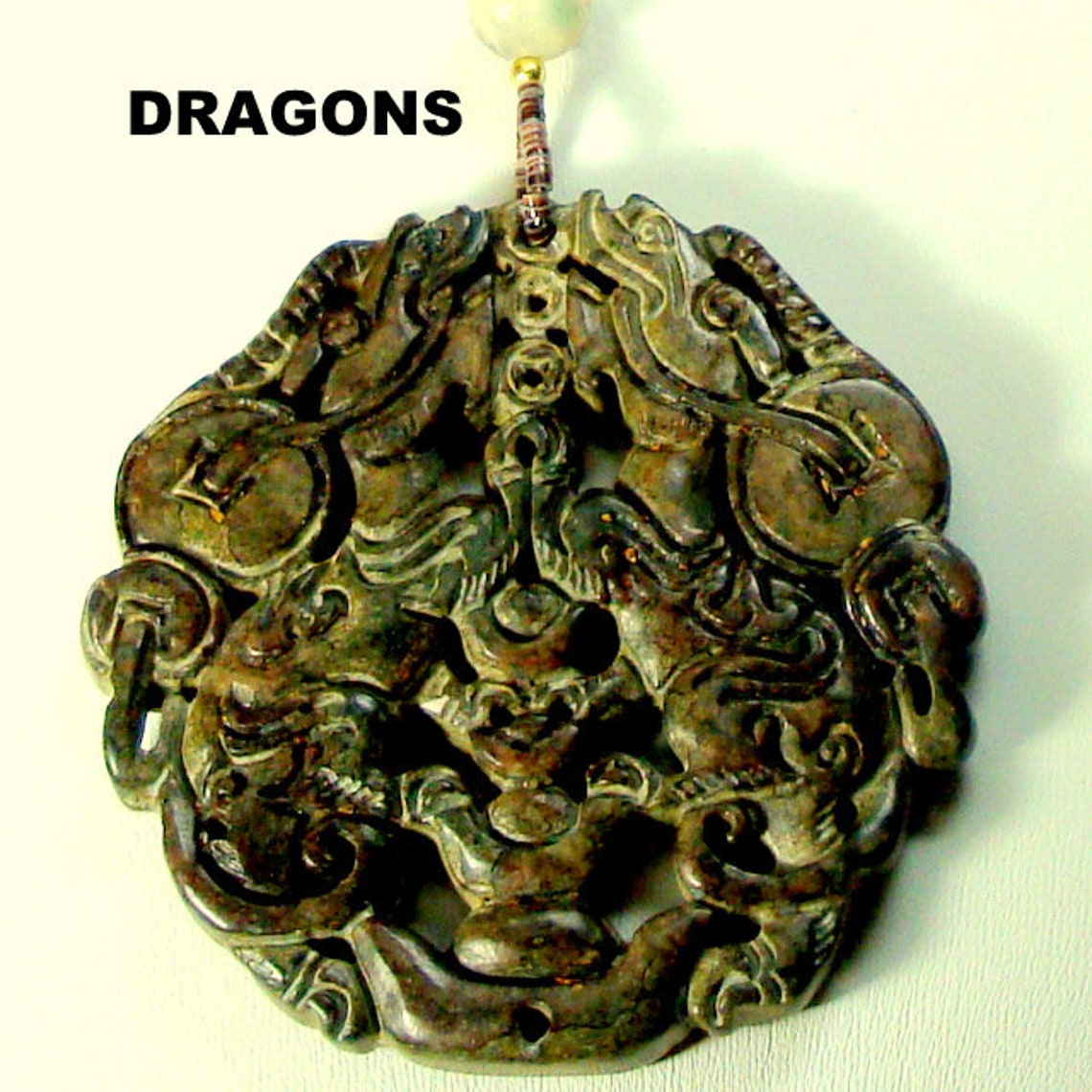Himmlische JADE Drachen & Geld glück Anhänger auf Jade Jaspis | Etsy