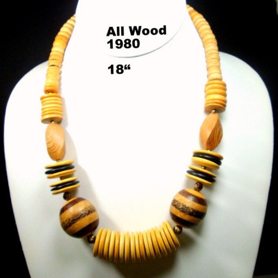 Big Striped Wood Round Bead Focals On Tan All Woo… - image 1