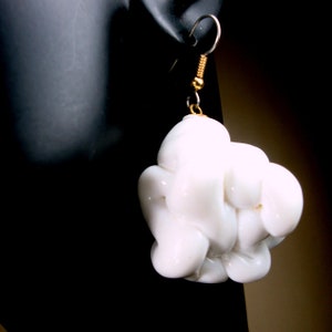 SALE, Big White Dangle Earrings, 1970s Resin Handmade Popcorn Shape Balls, My Design Back then, OOAK, Rachelle Starr image 9