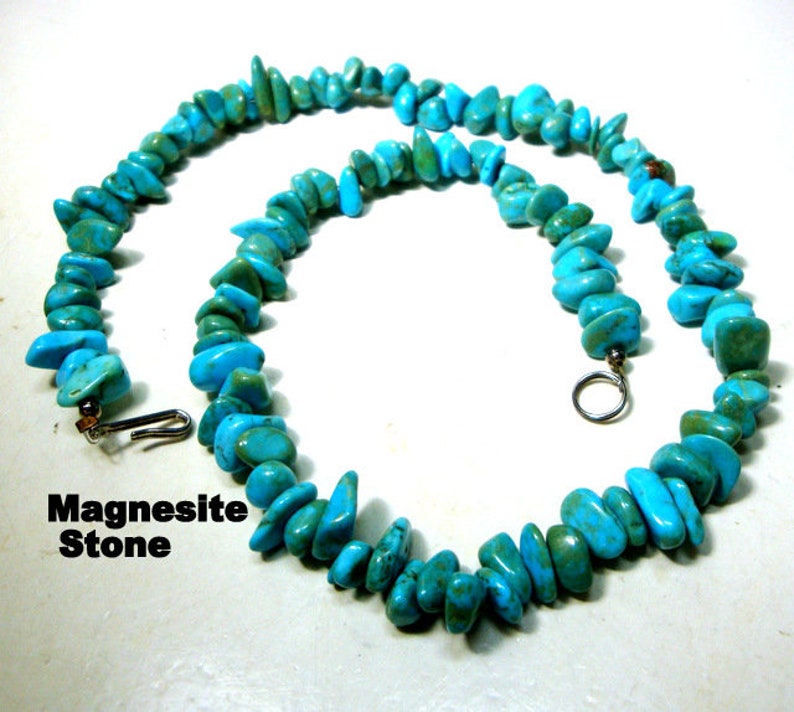 Tribal Magnesite or Howlite Nugget Bead Necklace, Turquoise Color Gemstone Beads, OOAk R Starr image 3