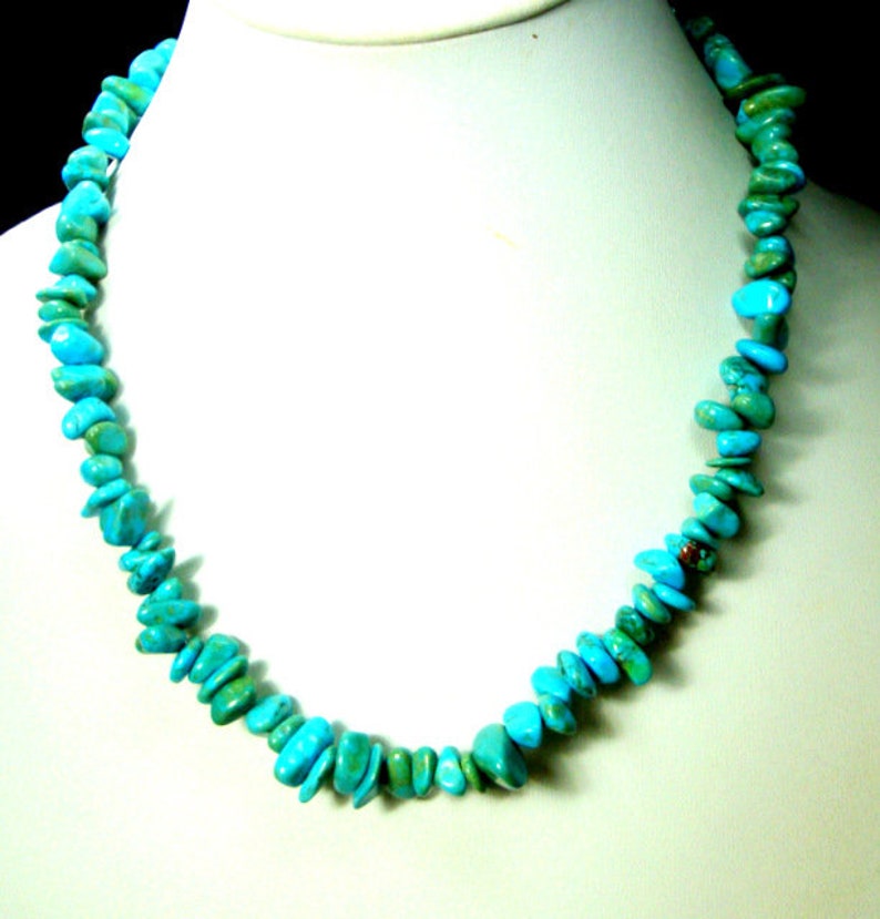 Tribal Magnesite or Howlite Nugget Bead Necklace, Turquoise Color Gemstone Beads, OOAk R Starr image 1