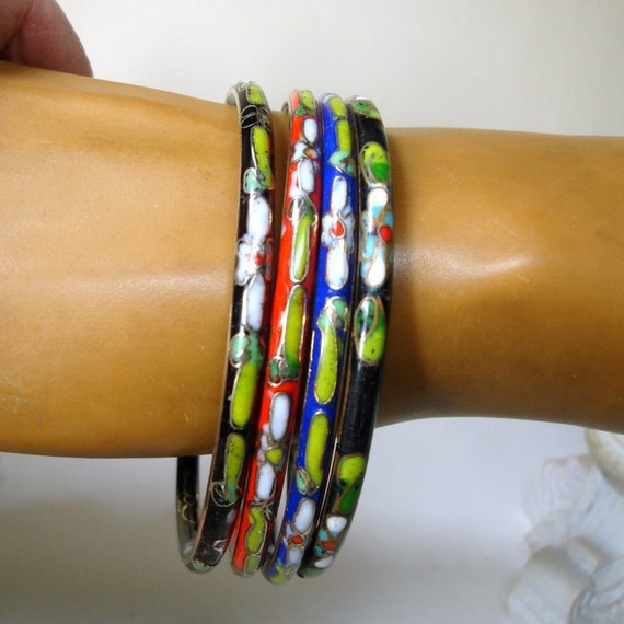 Vintage Chinese Cloisonne Bangle Bracelets: 1980s… - image 9
