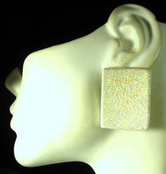 Pale Yellow Glitter Earrings: 1970s MOD Rectangul… - image 8