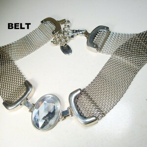 Vintage Silver Metal Mesh BELT. With Oval Rhinestone Focal  display picture 2