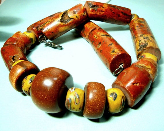 Venetian Glass Yellow Trade Beads, African Pipest… - image 10