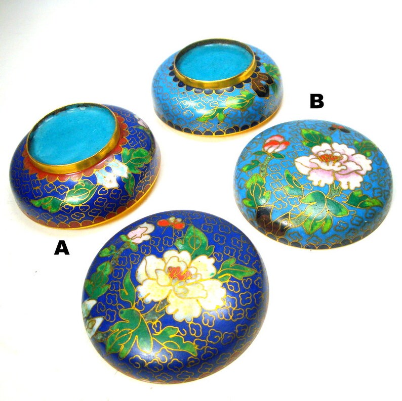 Green /& Gold Floral Cobalt Style A Chinese 1980s Vintage PEONY Enamel Stash 2 Part Box Cloisonne Box Pink Small Dresser Box Blue