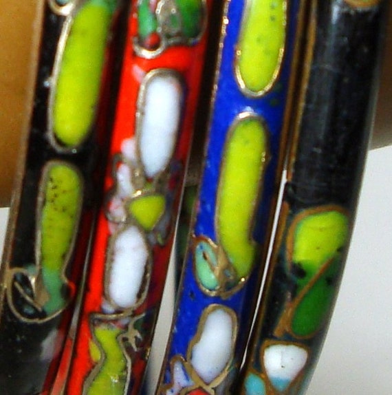 Vintage Chinese Cloisonne Bangle Bracelets: 1980s… - image 6