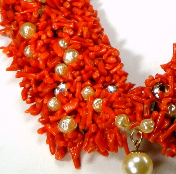 Red Branch CORAL Handsewn Collar Necklace, with P… - image 2