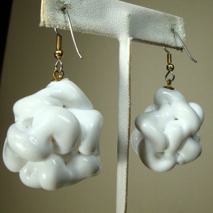 SALE, Big White Dangle Earrings, 1970s Resin Handmade Popcorn Shape Balls, My Design Back then, OOAK, Rachelle Starr image 10