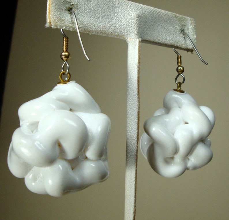 SALE, Big White Dangle Earrings, 1970s Resin Handmade Popcorn Shape Balls, My Design Back then, OOAK, Rachelle Starr image 10