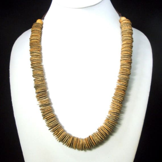 Vintage Ceramic Disc Bead Necklace: Earthy Boho Stoneware