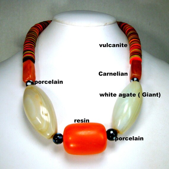 AFRICAN Trade Bead Necklace,  Giant White Agates,… - image 4