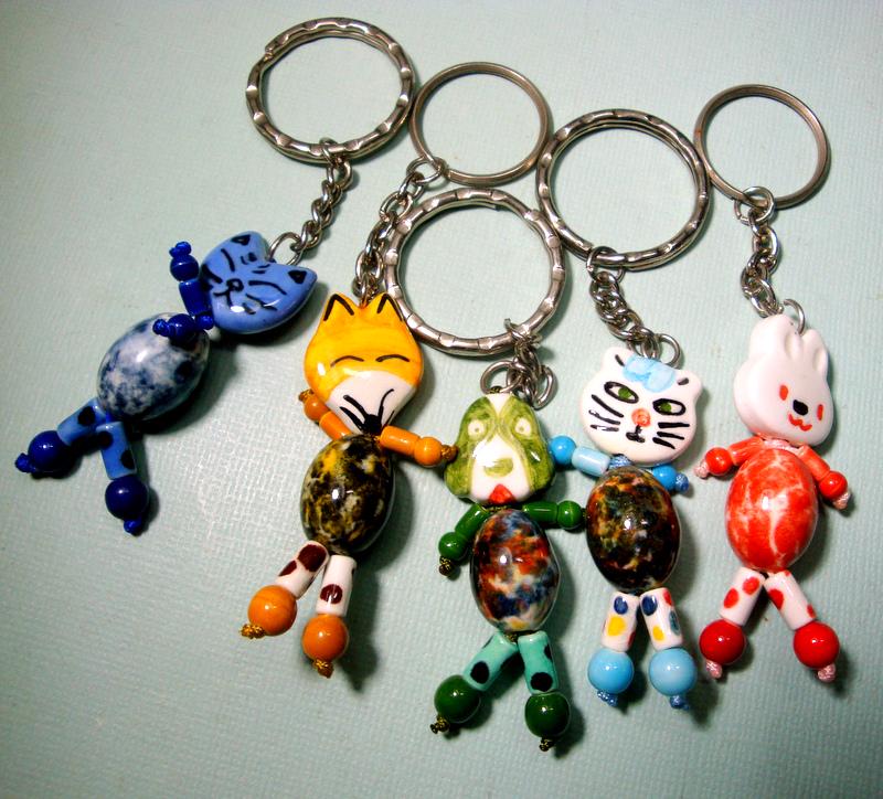 Animal Keychain: Rachelle Starr Porcelain Bead - Cat, Fox, Dog