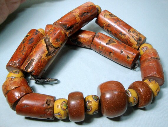 Venetian Glass Yellow Trade Beads, African Pipest… - image 9