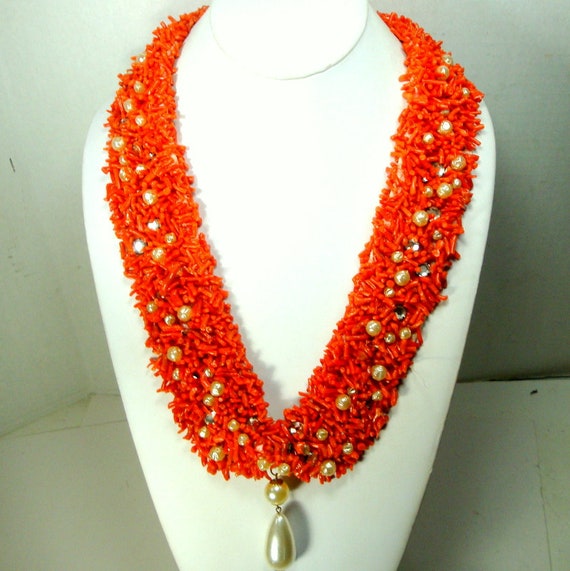 Red Branch CORAL Handsewn Collar Necklace, with P… - image 4