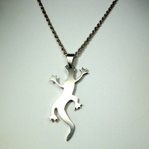 SALE, Stainless Steel LIZARD Pendant on Long SilverTone Metal Chain, Just a Salamander to Me...