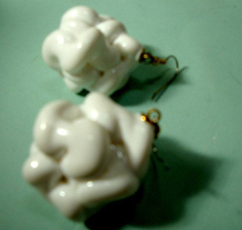 SALE, Big White Dangle Earrings, 1970s Resin Handmade Popcorn Shape Balls, My Design Back then, OOAK, Rachelle Starr image 7