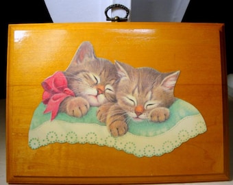 Sleeping KITTENS Wall Plaque, Hallmark Vintage Decoupage on Wood, Ready to Hang, Handmade, USA