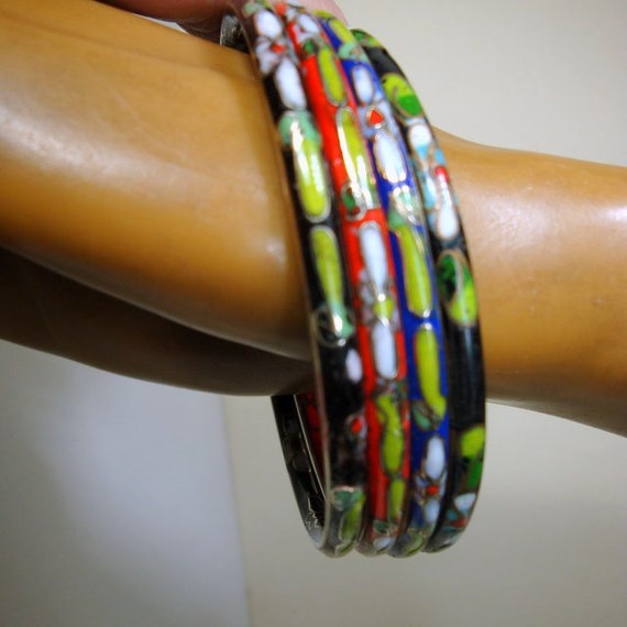 Vintage Chinese Cloisonne Bangle Bracelets: 1980s… - image 5