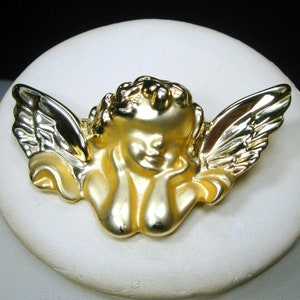 Vintage Gold Angel Cherub Brooch Pin - 1980s