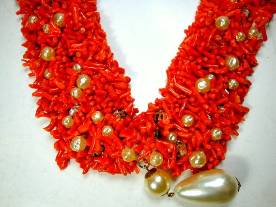 Red Branch CORAL Handsewn Collar Necklace, with P… - image 8