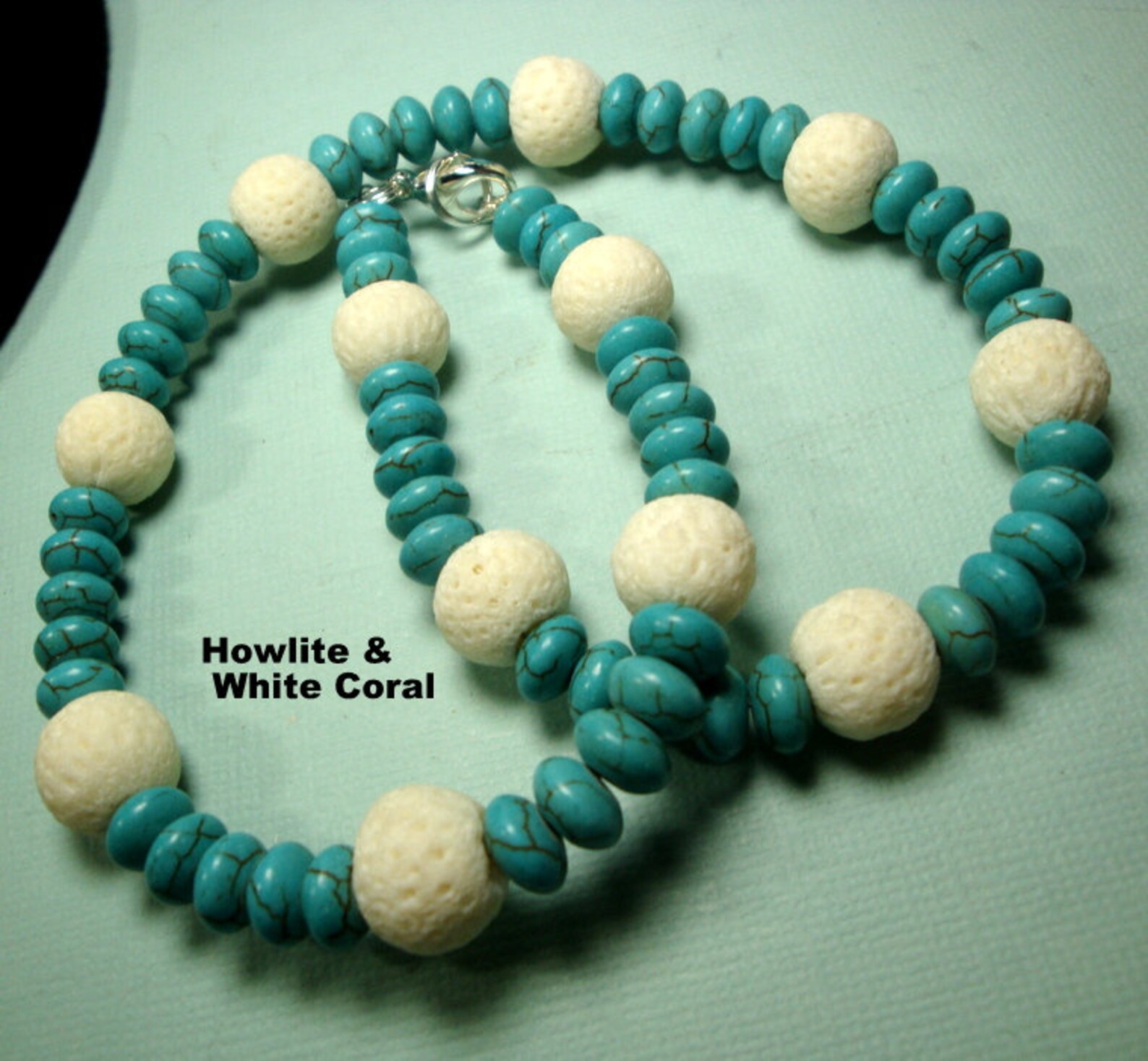 White Coral Bead Necklace with Turquoise Howlite Disc Spacer | Etsy