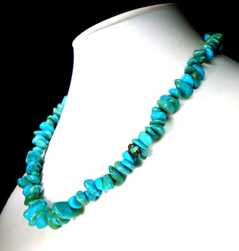 Tribal Magnesite or Howlite Nugget Bead Necklace, Turquoise Color Gemstone Beads, OOAk R Starr image 4